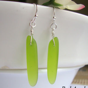 Long Green SEA GLASS Dangle Earrings